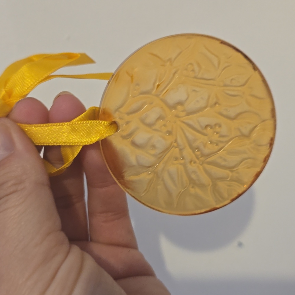 Vintage 1991 Lalique Yellow Topaz Glass Mistletoe Ornament